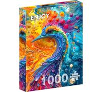 ENJOY Puzzle Illustrazione astratta di pavone e uccello acquerello in marmo - Puzzle da 1000 pezzi per adulti - Finitura opaca, morbida al tatto, facile da montare, vestibilità aderente, colori vivaci