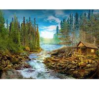 Enjoy - Puzzle Una capanna di tronchi dalle rapide - 1000 Pezzi