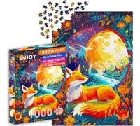 ENJOY Puzzle Wild Fox in Floral Moon Forest Night Illustration - Puzzle da 1000 pezzi per adulti, finitura opaca, morbido al tatto, facile da montare, vestibilità aderente, colori vivaci, servizio