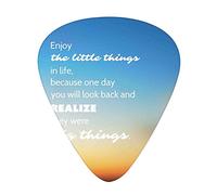 Enjoy the Little Things Plettri per Chitarra Confezione da 12 Plettri per Chitarra Universali in ABS, Slogan Ispiratore sul Futuro su Sfondo Sfocato del Tramonto, per Chitarra Acustica ed Elettrica, A