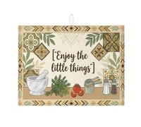 Enjoy the Little Things - Tappetino scolapiatti per bancone della cucina, tappetino assorbente vintage bohémien, tappetino scolapiatti in microfibra rustico primaverile per decorazione della casa