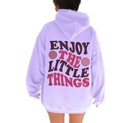 Enjoy The Little Things with Hood Hoodies for Women Comfort Casual Anime Pullover Maglioni Workou Lettera Trendy Loose Graphic Clothes Cute Ladies University Fashion Soft Loose Fit, Viola, XL