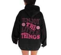 Enjoy The Little Things with Hood Hoodies for Women Comfort Casual Anime Pullover Maglioni Workou Lettera Trendy Loose Graphic Clothes Cute Ladies University Fashion Soft Loose Fit, Nero , L