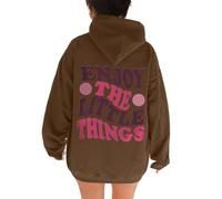 Enjoy The Little Things with Hood Hoodies for Women Comfort Casual Anime Pullover Maglioni Workou Lettera Trendy Loose Graphic Clothes Cute Ladies University Fashion Soft Loose Fit, Marrone, S