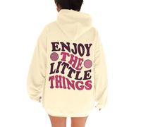 Enjoy The Little Things with Hood Hoodies for Women Comfort Casual Anime Pullover Maglioni Workou Lettera Trendy Loose Graphic Clothes Cute Ladies University Fashion Soft Loose Fit, Beige, XXL
