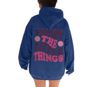 Enjoy The Little Things with Hood Hoodies for Women Comfort Casual Anime Pullover Maglioni Workou Lettera Trendy Loose Graphic Clothes Cute Ladies University Fashion Soft Loose Fit, Blu scuro, M