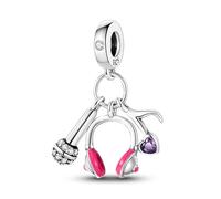 Enjoy The Music Singer DJ I Love You, ciondolo a forma di microfono, cuffie, mixer, in argento Sterling 925, compatibile con braccialetti Pandora