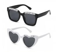 Enjoyaa Just Married, occhiali da sole a forma di cuore, alla moda, per spose e sposi, occhiali da sole da donna, per matrimoni, spiaggia, addio al nubilato, fidanzamento, 2 pezzi