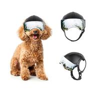 Enjoying Casco per Cani con Fori per le Orecchie, Casco per Animali con Lenti Argentate, Protezione UV, Protezione Dalla Sabbia, Adatto per Cani di Peso Compreso tra 7,5 e 12,5 kg