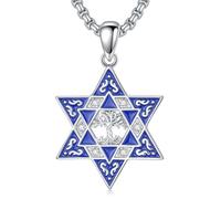 enjoylifecreative Collana con stella di David, in argento Sterling 925, con ciondolo a forma di stella ebraica, idea regalo per uomo e donna, Argento sterling, Nessuna pietra preziosa