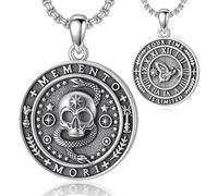 enjoylifecreative Memento Mori - Collana in argento Sterling 925, con teschio gotico, con ciondolo a forma di memento mori, idea regalo per uomo