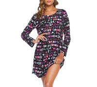 ENJOYNIGHT - Camicia da notte da donna a maniche lunghe, in cotone, con stampa, biancheria da notte, camicia da notte per donna, ABC., L