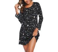 ENJOYNIGHT Camicia da notte da donna, a maniche lunghe, in cotone, con stampa, Stella di luna nera, M