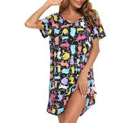 ENJOYNIGHT Camicia da notte estiva da donna in cotone stampato a maniche corte T-shirt da notte da donna Abbigliamento da notte, XL