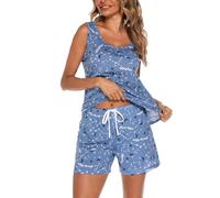 ENJOYNIGHT Pigiama corto da donna, set di pigiama estivo con camicia senza maniche e pantaloncini, abbigliamento da notte per donna, set di abbigliamento da casa in cotone, design delle stelle, 3XL