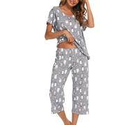 ENJOYNIGHT Set pigiama corto da donna in cotone stampato carino pigiama da notte con pantaloni capri, XXL
