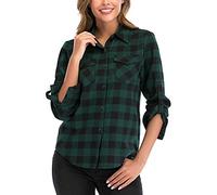 Enjoyoself 100% Cotone Donna Camicia a Quadri Flanella Blusa Casual Manica Lunga Capo Classico Shirts Tops