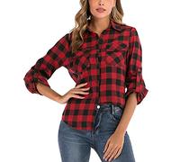 Enjoyoself 100% Cotone Donna Camicia a Quadri Flanella Blusa Casual Manica Lunga Capo Classico Shirts Tops