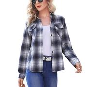 Enjoyoself 100% Cotone Donna Camicia a Quadri Flanella Blusa Casual Manica Lunga Capo Classico Shirts Tops