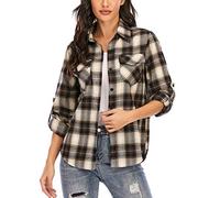 Enjoyoself 100% Cotone Donna Camicia a Quadri Flanella Blusa Casual Manica Lunga Capo Classico Shirts Tops