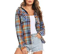 Enjoyoself 100% Cotone Donna Camicia a Quadri Flanella Blusa Casual Manica Lunga Capo Classico Shirts Tops