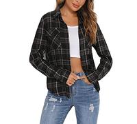 Enjoyoself 100% Cotone Donna Camicia a Quadri Flanella Blusa Casual Manica Lunga Capo Classico Shirts Tops
