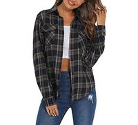 Enjoyoself 100% Cotone Donna Camicia a Quadri Flanella Blusa Casual Manica Lunga Capo Classico Shirts Tops