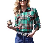Enjoyoself 100% Cotone Donna Camicia a Quadri Flanella Blusa Casual Manica Lunga Capo Classico Shirts Tops