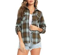 Enjoyoself 100% Cotone Donna Camicia a Quadri Flanella Blusa Casual Manica Lunga Capo Classico Shirts Tops