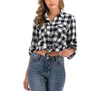 Enjoyoself 100% Cotone Donna Camicia a Quadri Flanella Blusa Casual Manica Lunga Capo Classico Shirts Tops