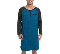 Enjoyoself Maglie Pigiama da Uomo in Cotone Maniche Lunghe Camicie da Notte per Primavera Autunno-Blu+Grigio Scuro/XXL