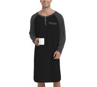 Enjoyoself Maglie Pigiama da Uomo in Cotone Maniche Lunghe Camicie da Notte per Primavera Autunno-Nero+Grigio Scuro/XXL