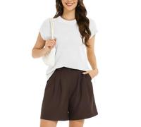 Enjyam Maglia Donna a Punto Traforato con Girocollo e Maniche Corte per Primavera Estate-Bianco Puro/M