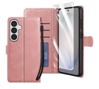 Enkay, Custodia Portafoglio per Galaxy S26 con Vetro Temperato e Laccetto, Rosa