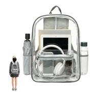 Enkrio Zaino trasparente grande trasparente con tasche laterali zaino trasparente Stadio approvato per lavoro concerti eventi sportivi, Grigio, Medium, Zaino trasparente