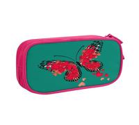 EnkzpoHen Astuccio da viaggio ad alta capacità con stampa di farfalle e cuori rossi, per ufficio e casa, cerniera a doppio strato, rosa, Taglia unica, Set di zaini per la scuola