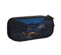 EnkzpoHen Astuccio da viaggio ad alta capacità con stampa luna piena di notte, per ufficio e casa, cerniera a doppio strato, Nero , Taglia unica, Set di zaini per la scuola