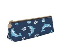 EnkzpoHen Astuccio per matite con stampa di delfini, elegante e compatto, in pelle, con cerniera, elegante, portatile