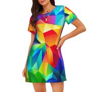 Enkzpohen Camicia da notte comoda della manica della stampa geometrica dell'arcobaleno delle donne per la casa ed il Loungewear all'aperto, Nero , XXL