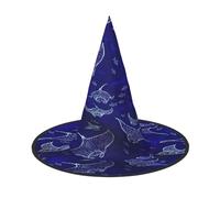EnkzpoHen Cappello da mago di Halloween con stampa di Manta Ray e pesce, comodo, leggero, per feste