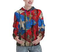EnkzpoHen Felpa con cappuccio da donna alla moda con stampa bandiera di Porto Rico, manica lunga con coulisse e tasca, Nero , M