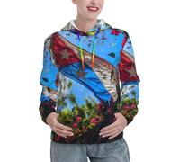 EnkzpoHen Felpa con cappuccio da donna alla moda con stampa bandiera di Porto Rico, manica lunga con coulisse e tasca, Nero , XL