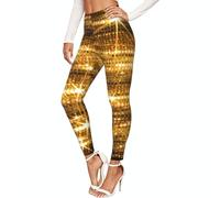 EnkzpoHen Leggings elasticizzati da donna con paillettes dorate, stampa scintillante, lunghezza intera, yoga, Nero , L
