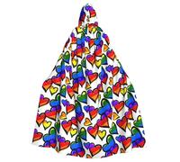 EnkzpoHen Mantello con cappuccio a figura intera con stampa di cuori del gay pride arcobaleno per adulti, per feste, cosplay ed eventi di carnevale