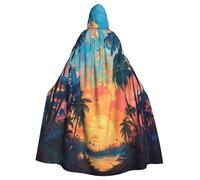 EnkzpoHen Mantello con cappuccio a lunghezza intera con stampa tropicale del tramonto per adulti, per feste, cosplay ed eventi di carnevale