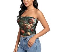 EnkzpoHen Merry Christmas Print Lady senza spalline camicetta, senza maniche Crop Tank per il partito che esce, Nero , XXL