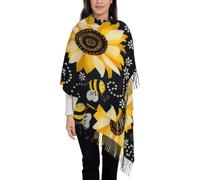 EnkzpoHen Sciarpa calda con nappe con stampa di api girasole per le donne, scialle elegante da viaggio per tutti i giorni