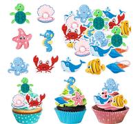 ENLACE 56 Decorazioni Commestibili per Torte, Animali Marini, Temi Oceani, Decorazione per Torta di Compleanno, Pesce Marino, Muffin