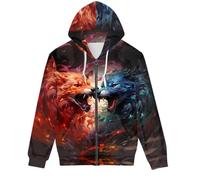 ENLACHIC Felpa con cappuccio da uomo Cool Wolf Galaxy con stampa 3D con zip, pullover, felpa con cappuccio con tasche, XXX-Large