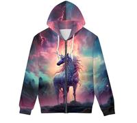 ENLACHIC Felpa con cappuccio da uomo Cool Wolf Galaxy con stampa 3D con zip, pullover, felpa con cappuccio con tasche, Medium